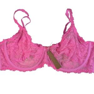 NWT SKIMS Stretch Lace Intimates Underwire Scoop Bra in PINK Size 46DD